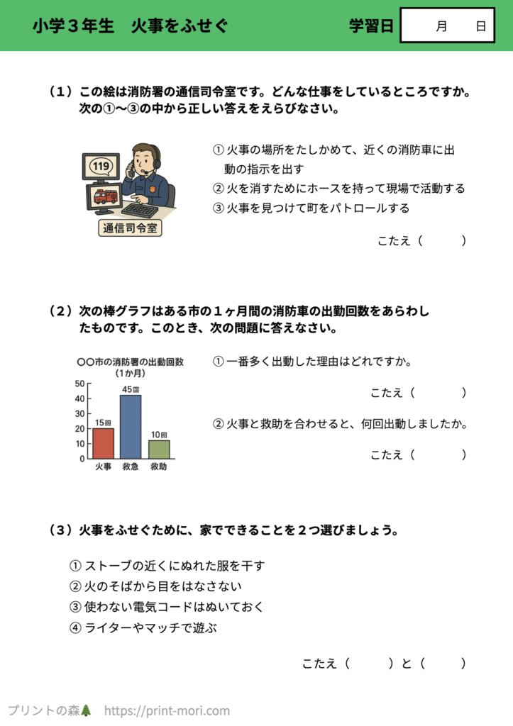 小３社会　火事をふせぐ