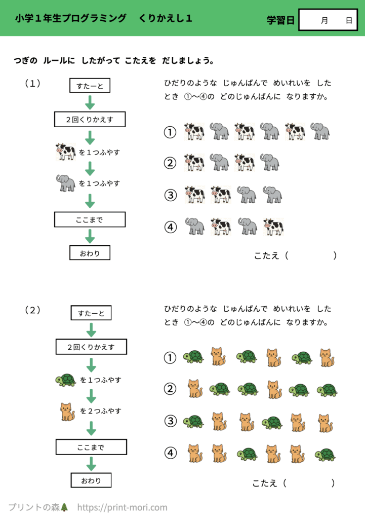 小１プログラミング　くりかえし１