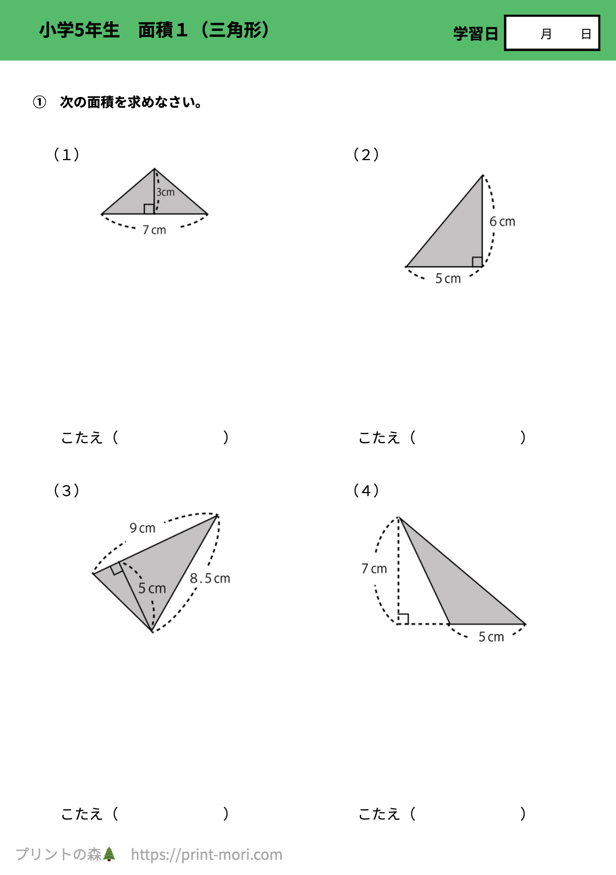 小学5年生 算数 面積1（三角形） 【解説付き】無料プリント問題