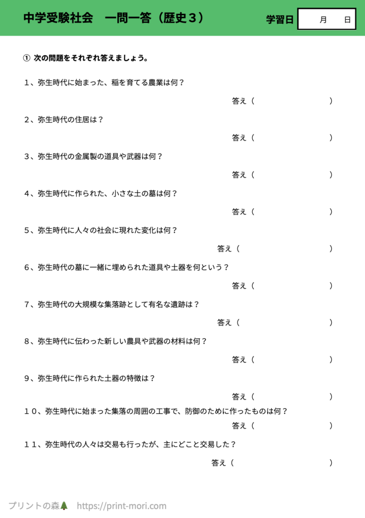 中学受験社会　一問一答（歴史３）