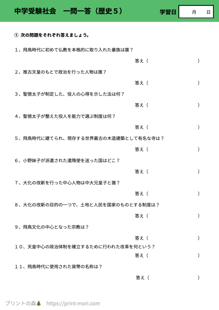 中学受験社会　一問一答（歴史５）