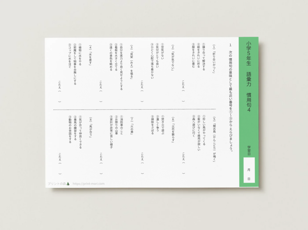 小５国語　語彙力　慣用句４
